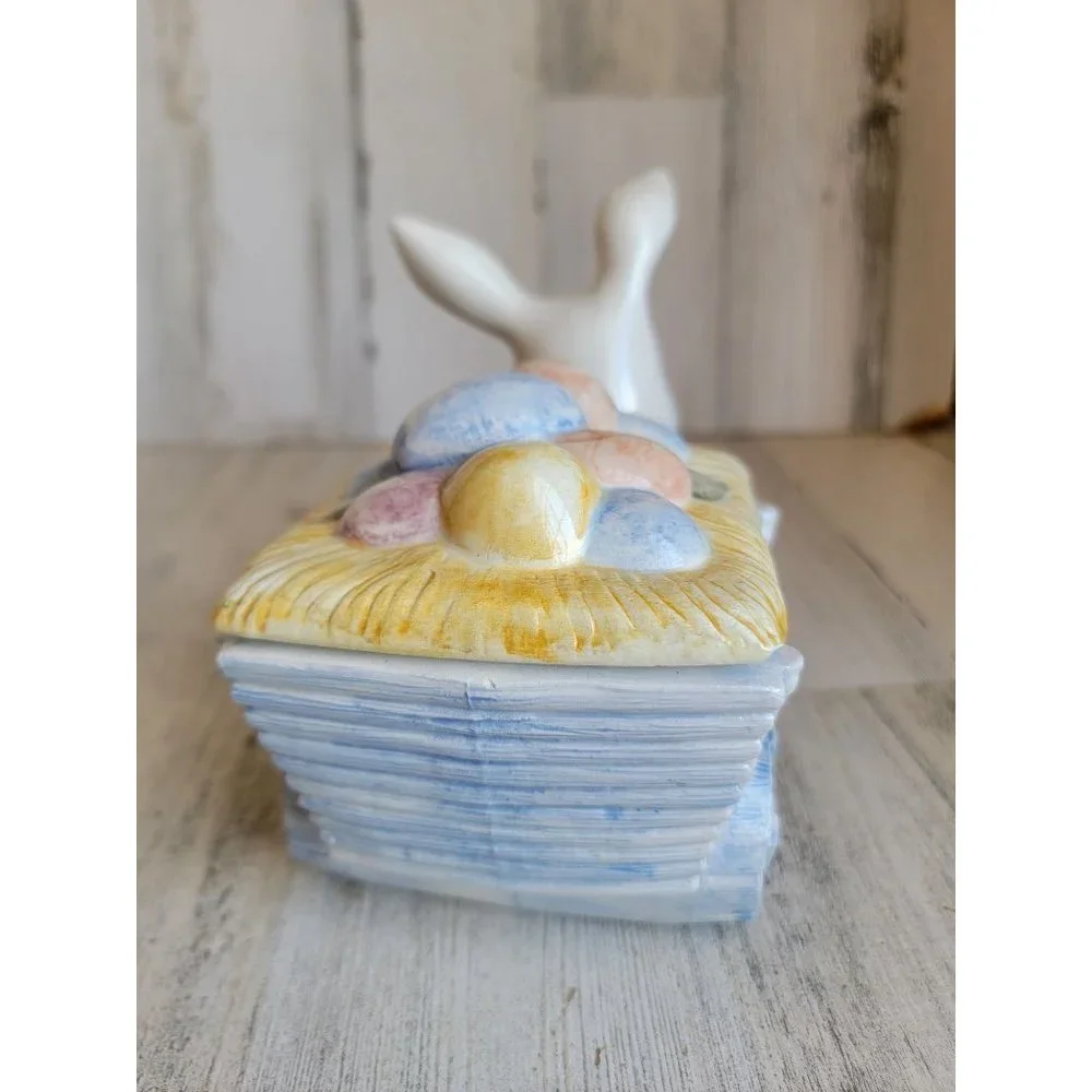 Vintage‎ ceramic Easter Bunny wheelbarrow egg hunt container